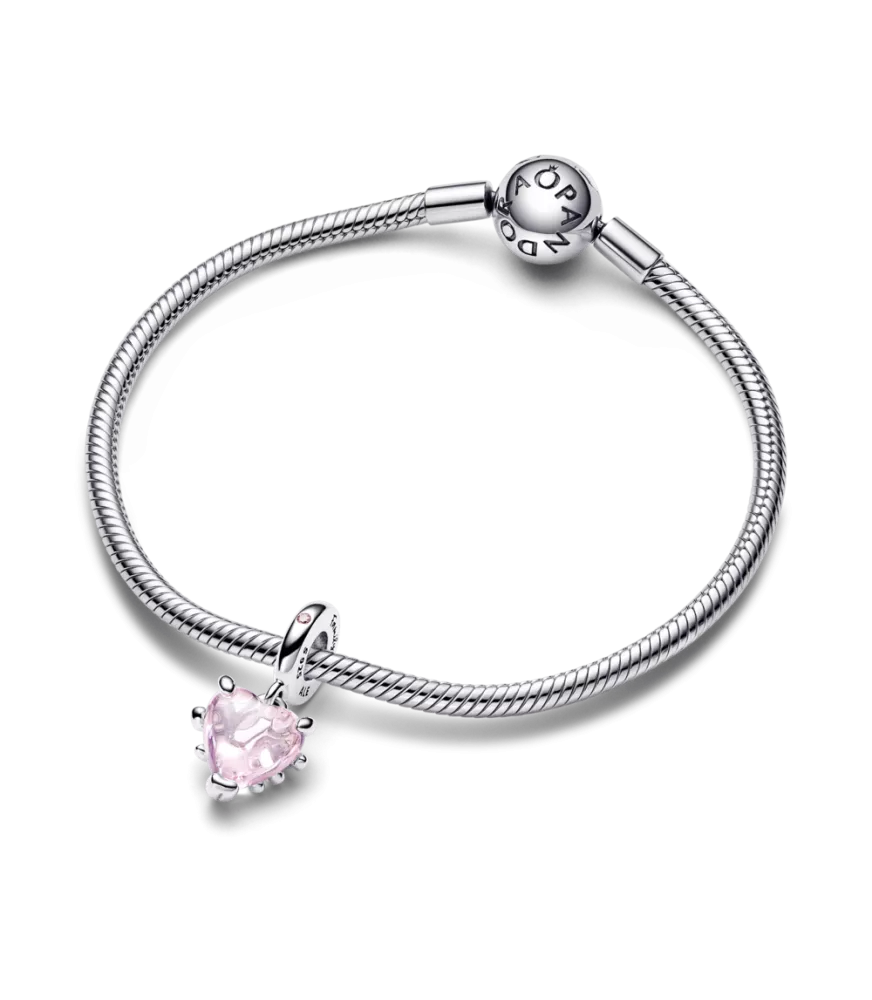 Charm Colgante en plata de ley Árbol de la Familia y Corazón Rosa