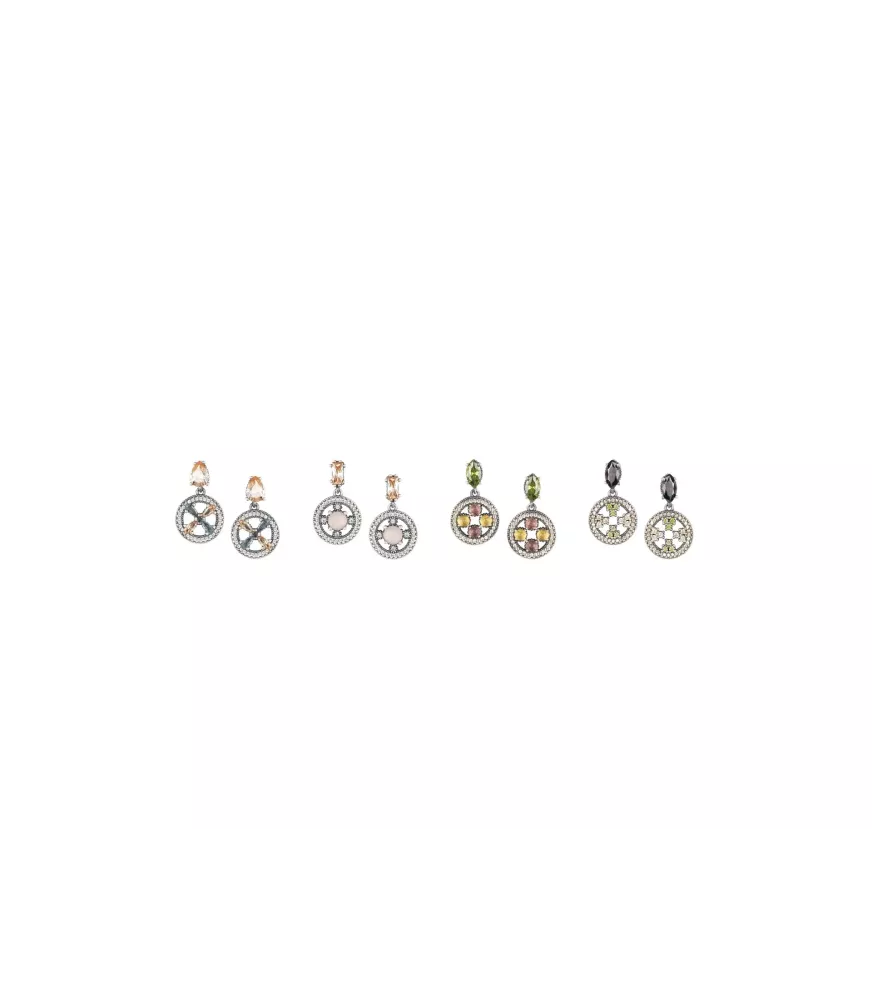 Pendientes Sunfield en plata, con cuarzo y circonitas de colores.