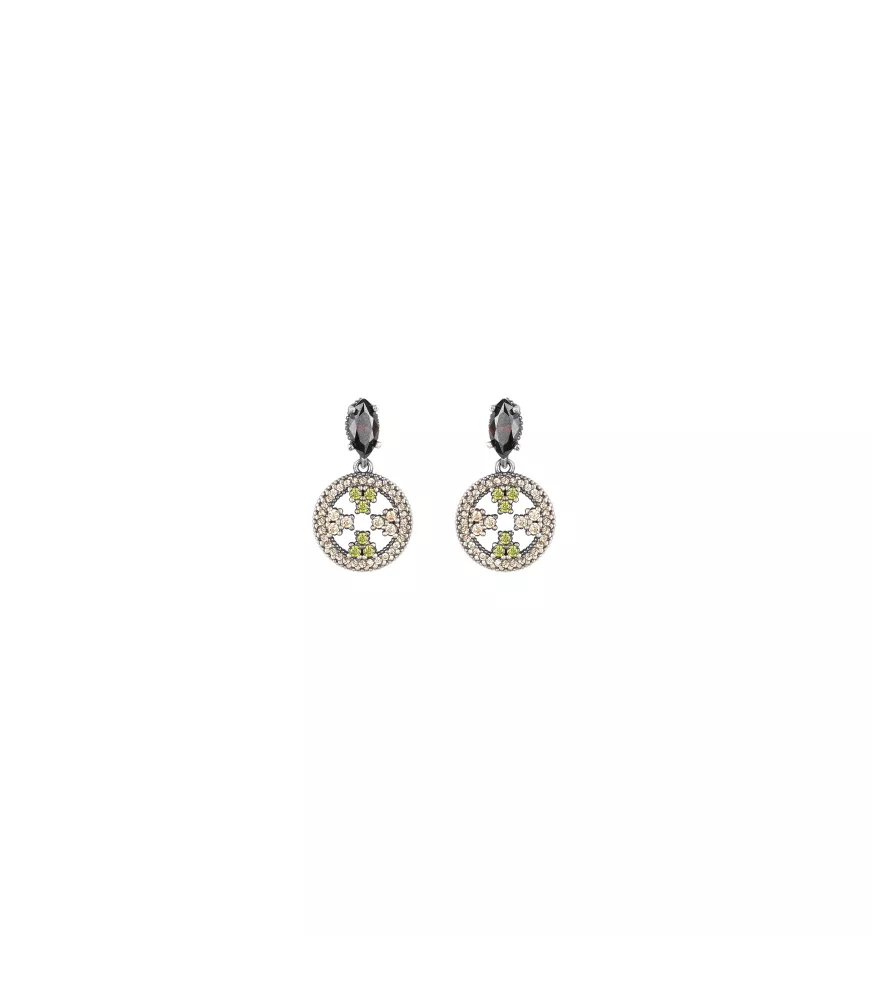 Pendientes Sunfield en plata, con circonitas de colores.