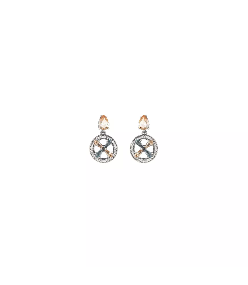 Pendientes Sunfield en plata, con circonitas de colores.