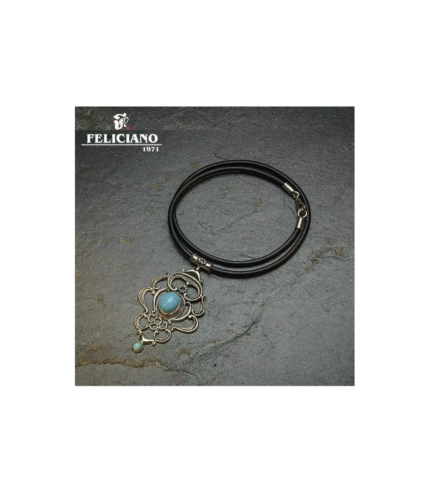 Colgante en plata y turquesa con cuero