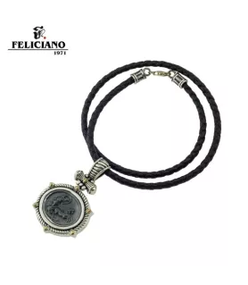 COLGANTE EN CUERO Y BRONCE MONTADO EN CUERO