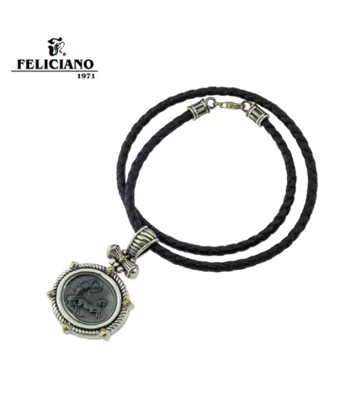 Colgante en plata y bronce con cuero