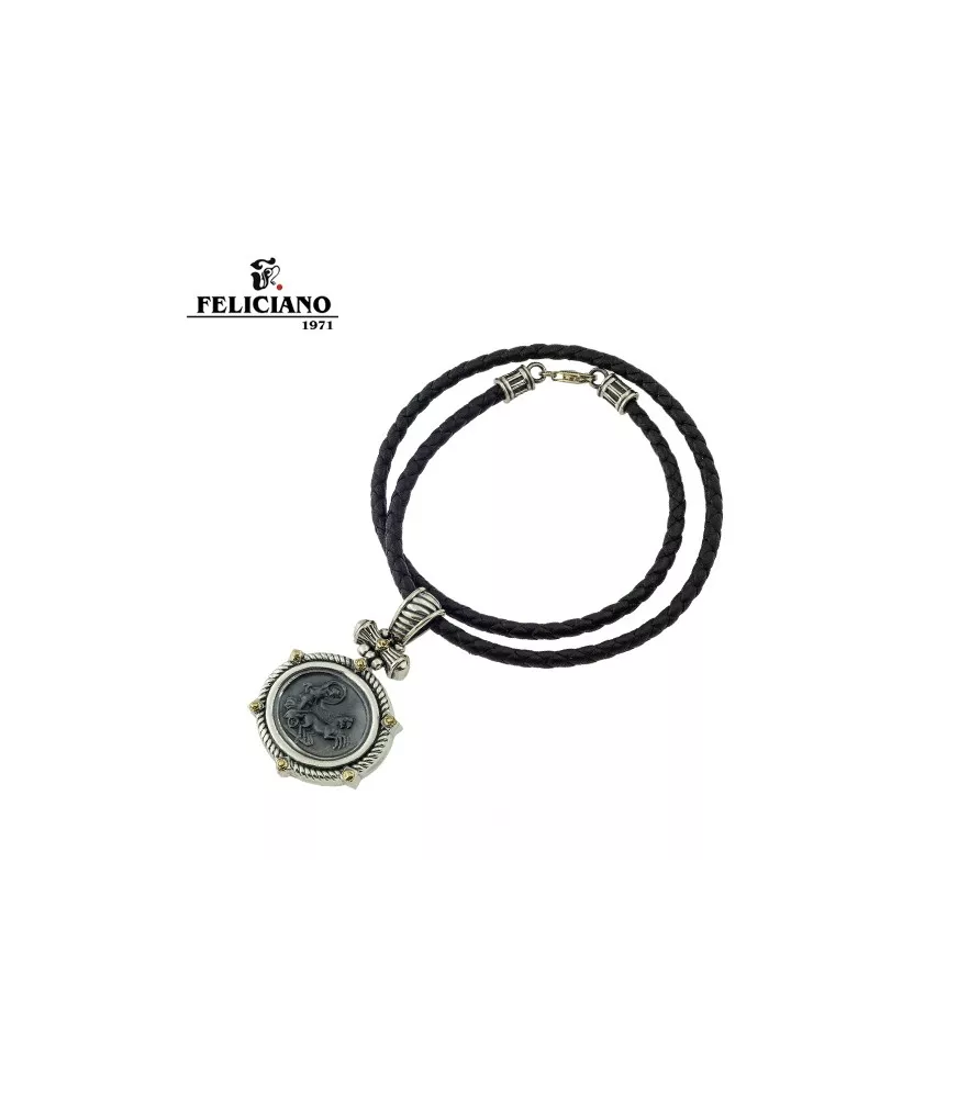 Colgante en plata y bronce con cuero