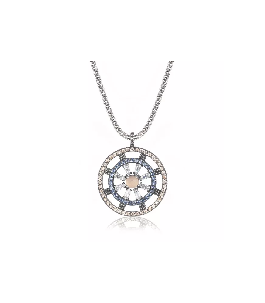 Colgante Sunfield en plata, con piedras y circonitas de colores.