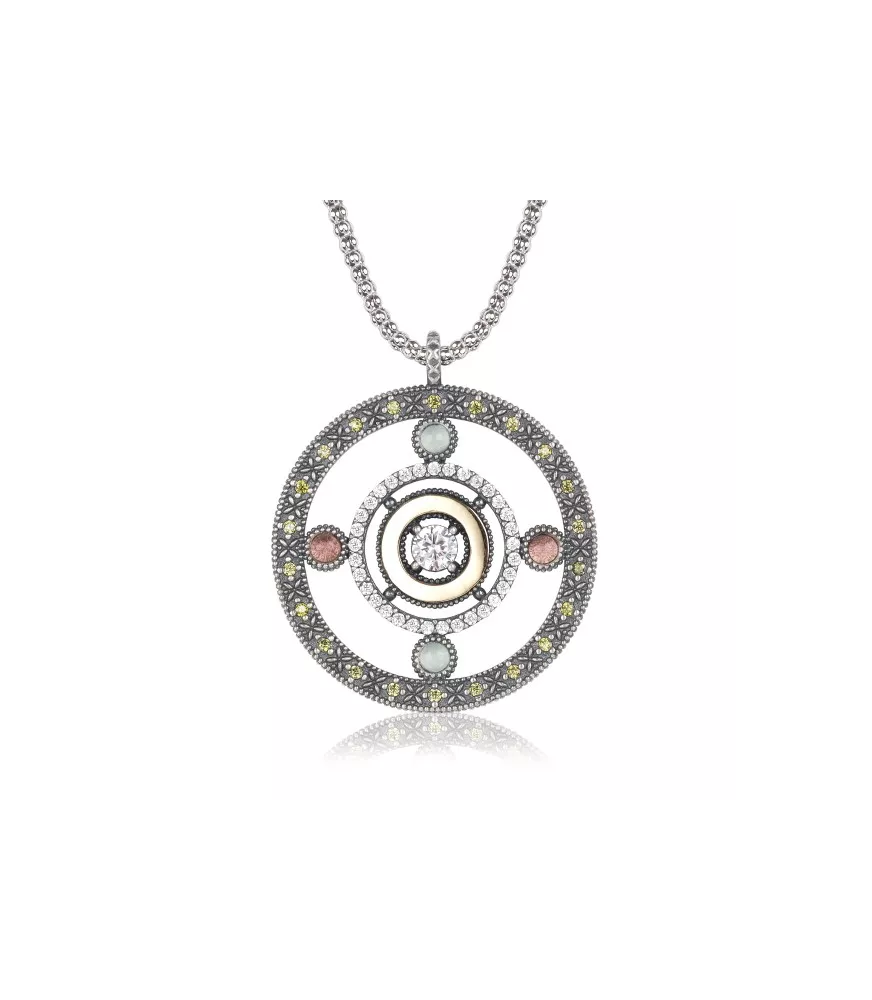 Colgante Sunfield en plata, oro 9 k, con piedras y circonitas de colores.