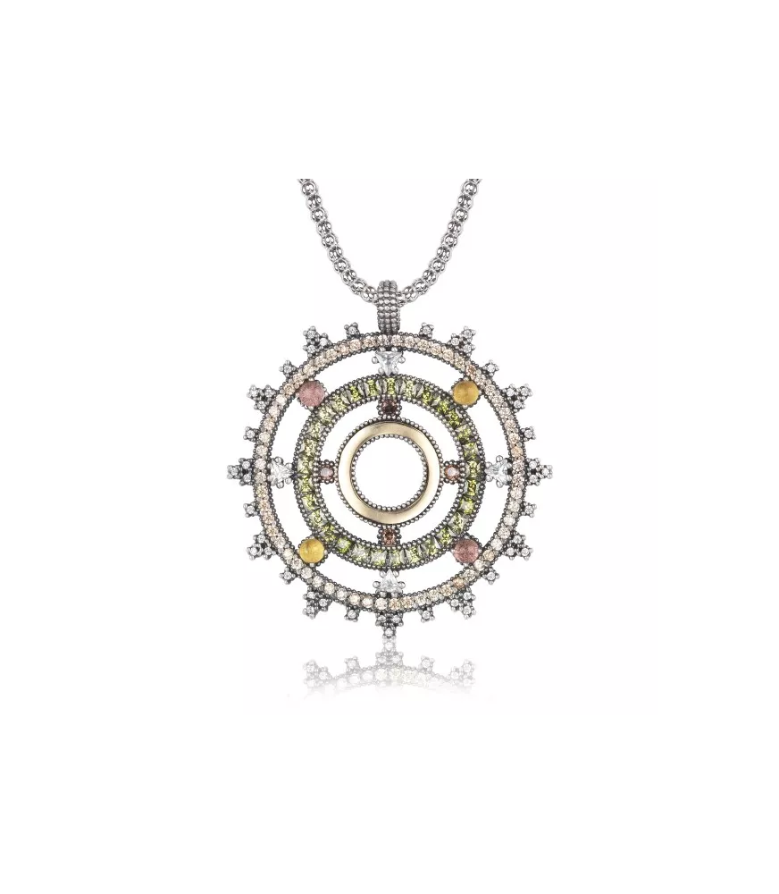 Colgante Sunfield en plata, oro 9 k, con piedras y circonitas de colores.