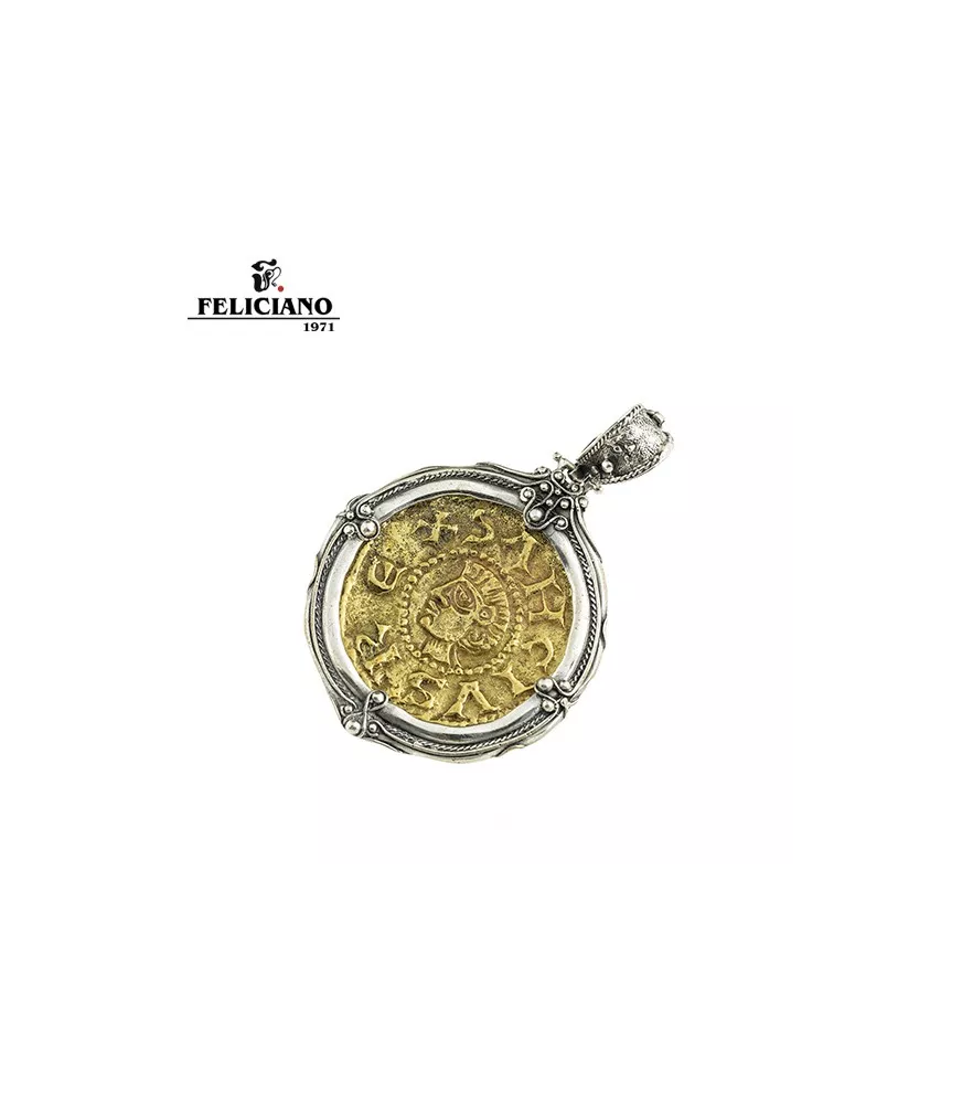 Colgante moneda en plata y bronce