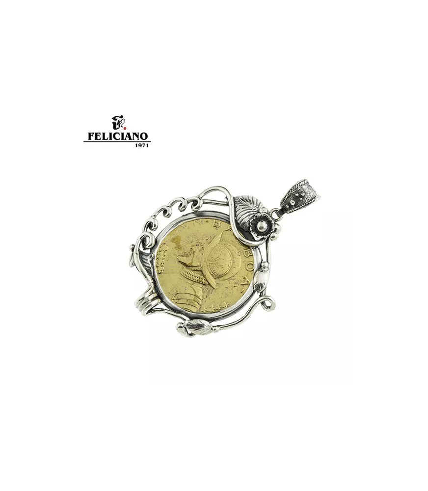 Colgante moneda en plata y bronce