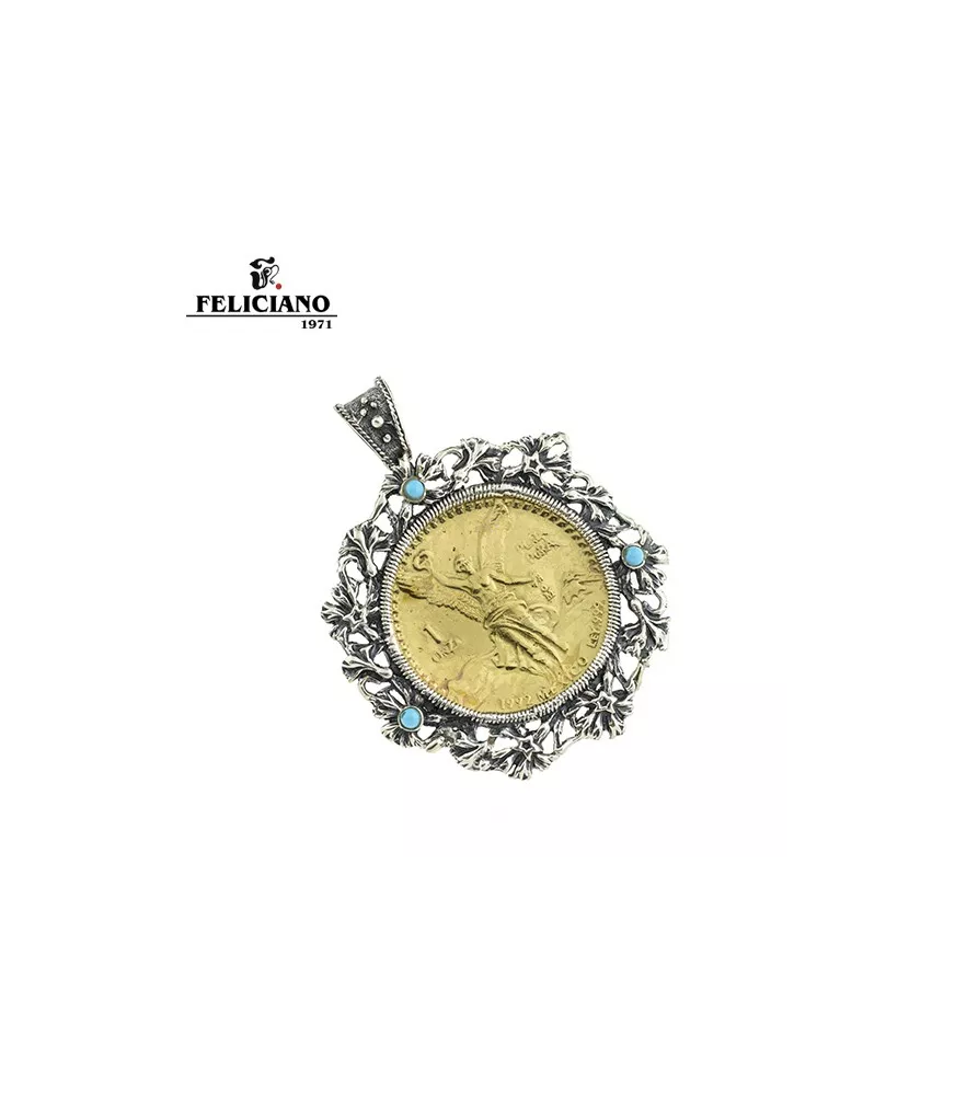 Colgante moneda en plata y bronce