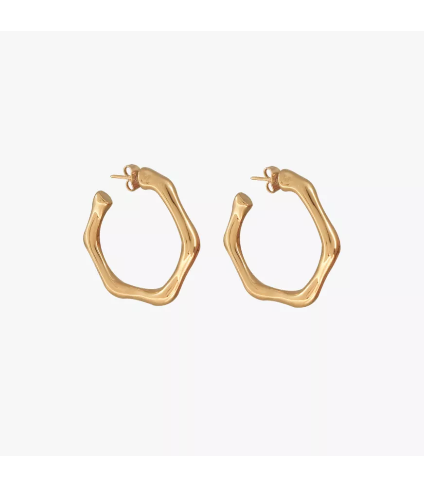 Pendientes CXC Aro Bambú, en metal bañado en oro.