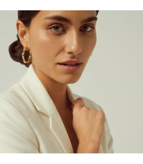 Pendientes CXC Aro Bambú, en metal bañado en oro.