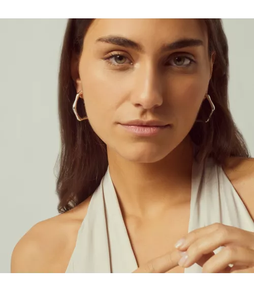 Pendientes CXC Aro Bambú, en metal bañado en plata