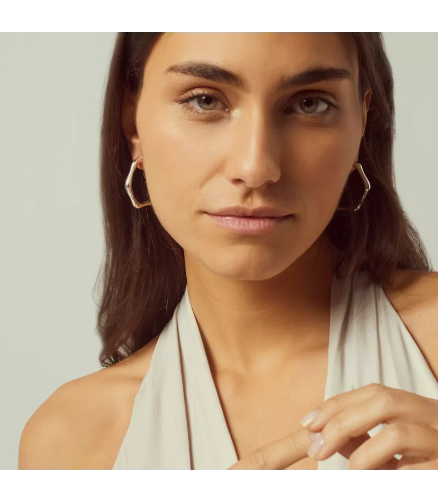 Pendientes CXC Aro Bambú, en metal bañado en plata