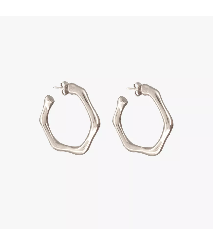 Pendientes CXC Aro Bambú, en metal bañado en plata