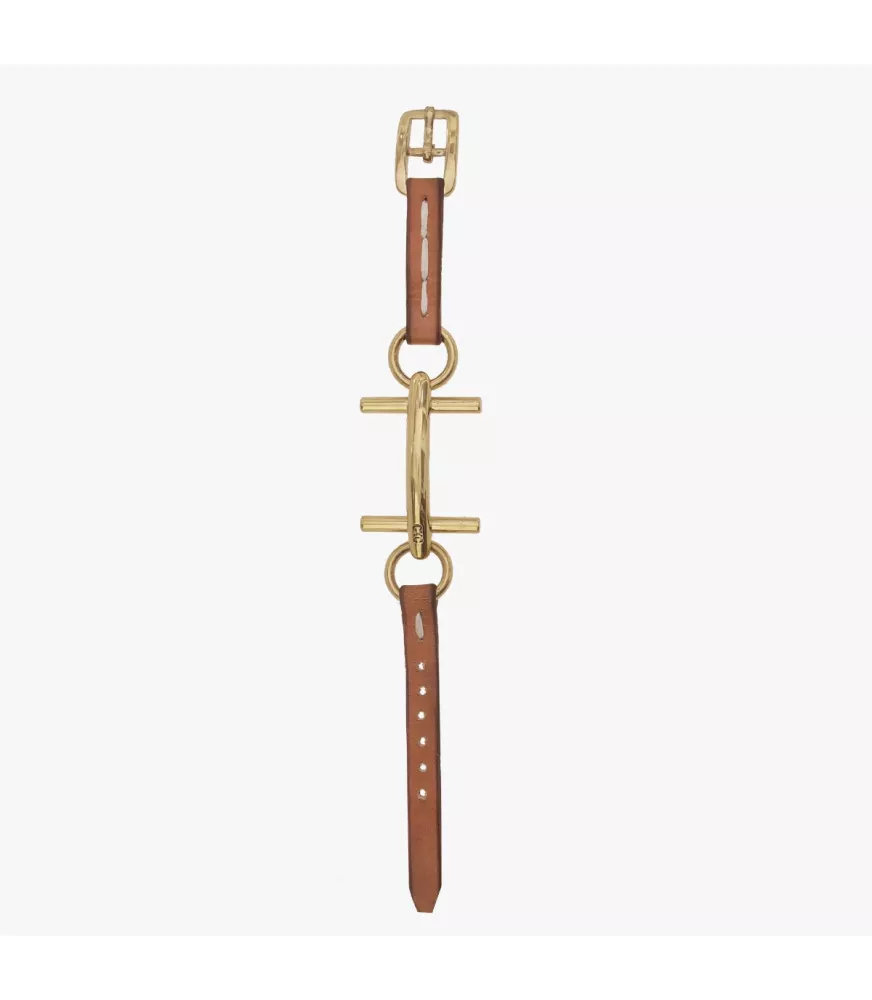 Pulsera Bit St. Moritz CXC, en metal bañado en oro y cuero camel.