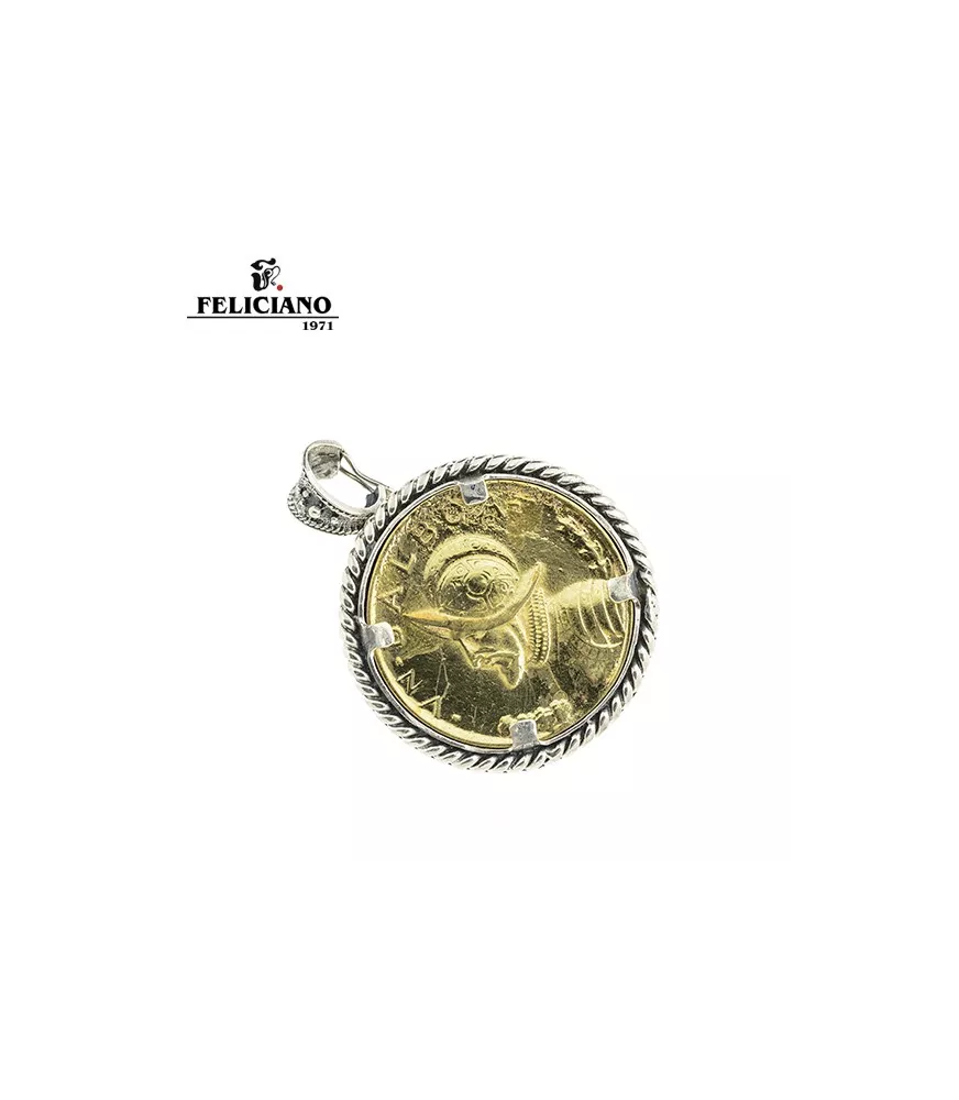 Colgante moneda en plata y bronce