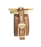 Pulsera Orígenes Cuero CXC, en metal bañado en oro y cuero camel