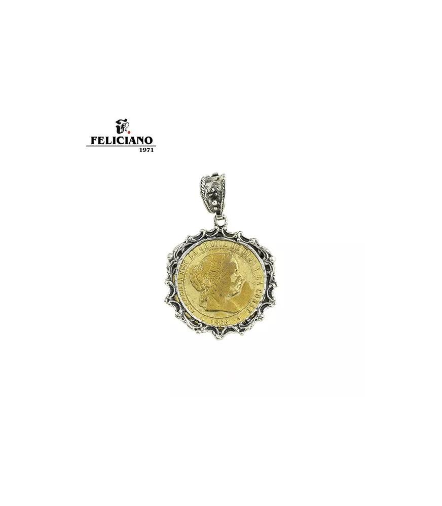 Colgante moneda en plata y bronce