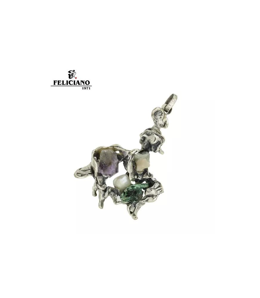 Colgante en plata, perla y piedras