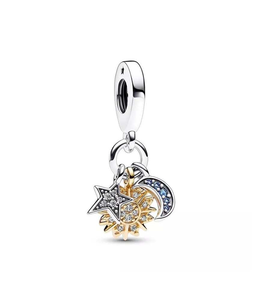 Charm Colgante Triple en plata de ley y con un recubrimiento en oro de 14k Celestial en Dos Tonos 