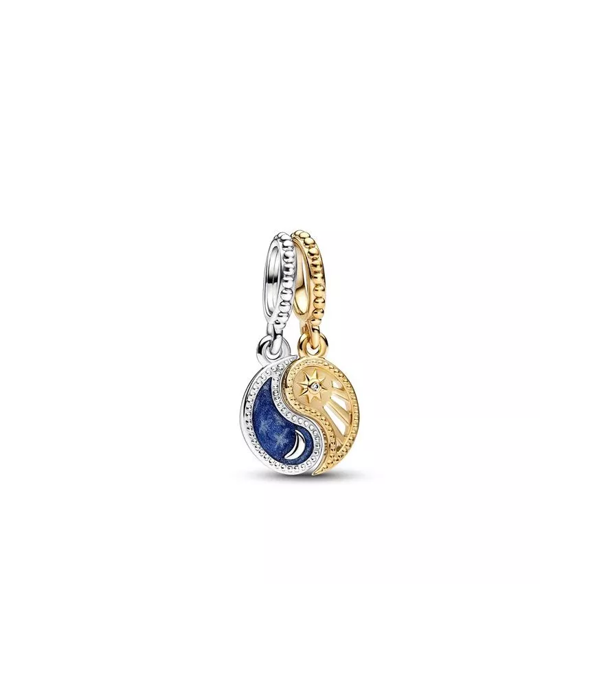 Charm Colgante en plata de ley y con un recubrimiento en oro de 14k Sol & Luna en Dos Tonos 