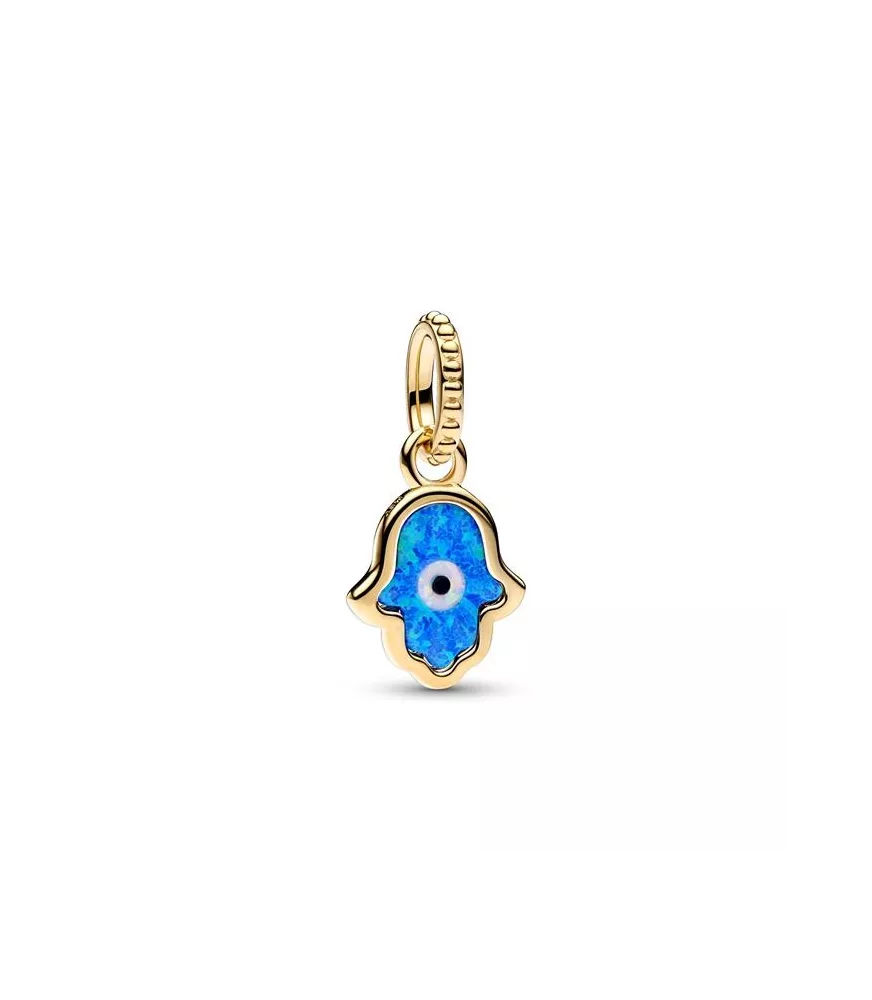 Charm Colgante con un recubrimiento en oro de 14k Hamsa Azul Opalescente 