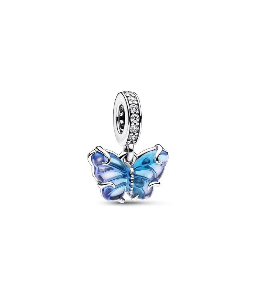  Charm Colgante de Cristal de Murano en plata de ley Mariposa Azul 