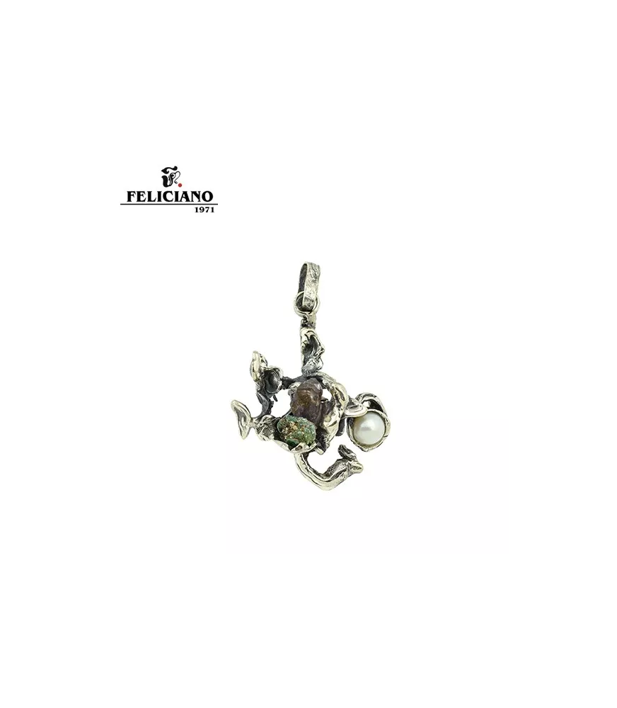 Colgante en plata, perla y piedra natural