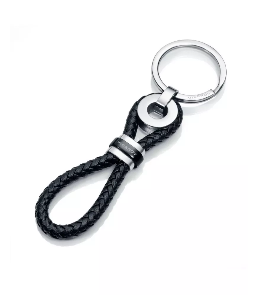 Llavero Viceroy hombre en acero y cuero negro. 6403L09010