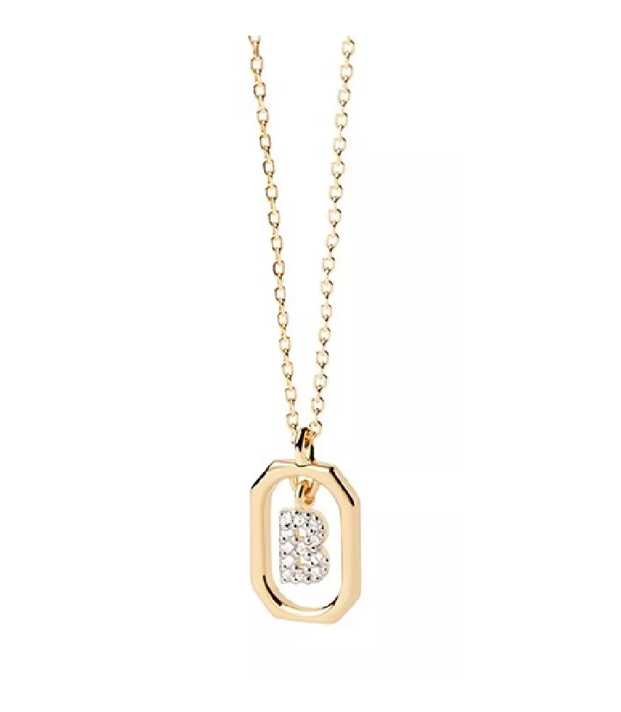 Collar P D Paola, letra B mini, con baño de oro de 18k.