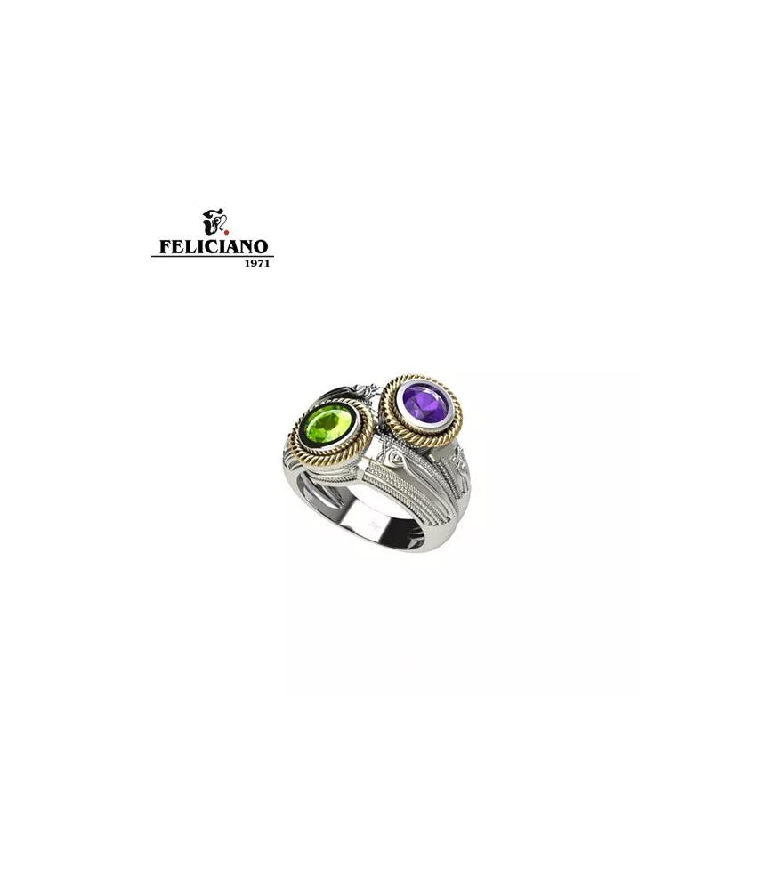 Anillo en plata y bronce con piedras