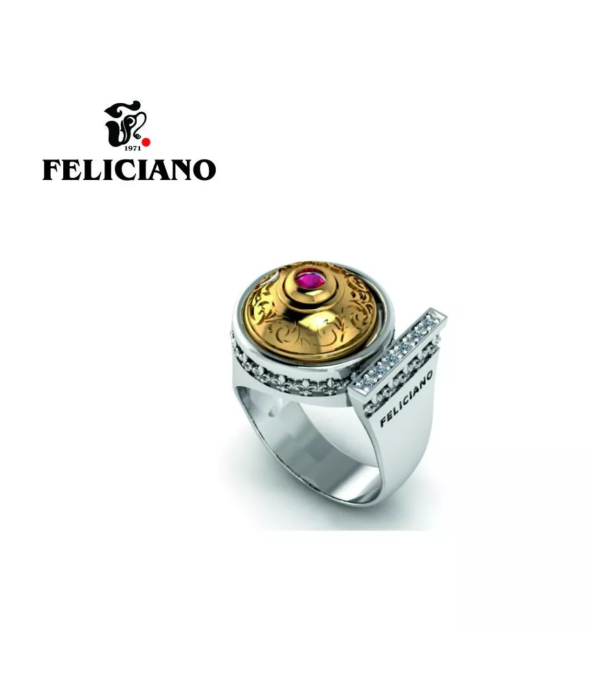 ANILLO EN PLATA Y BRONCE CON PIEDRA Y CIRCONITAS