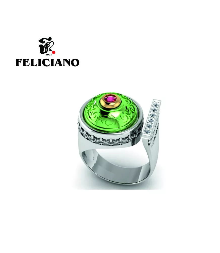 ANILLO DE PLATA, BRONCE  OXIDADO CON PIEDRA Y CIRCONITAS