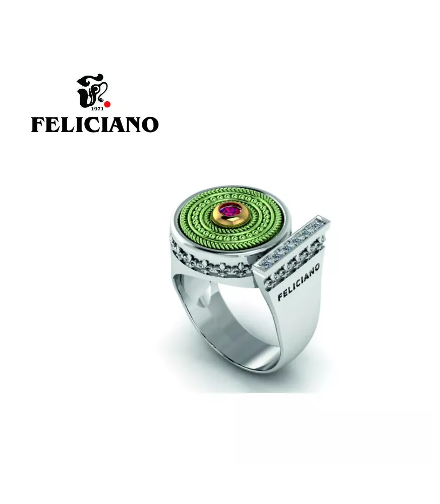 ANILLO DE PLATA, BRONCE OXIDADO EN VERDE CON PIEDRA Y CIRCONITAS