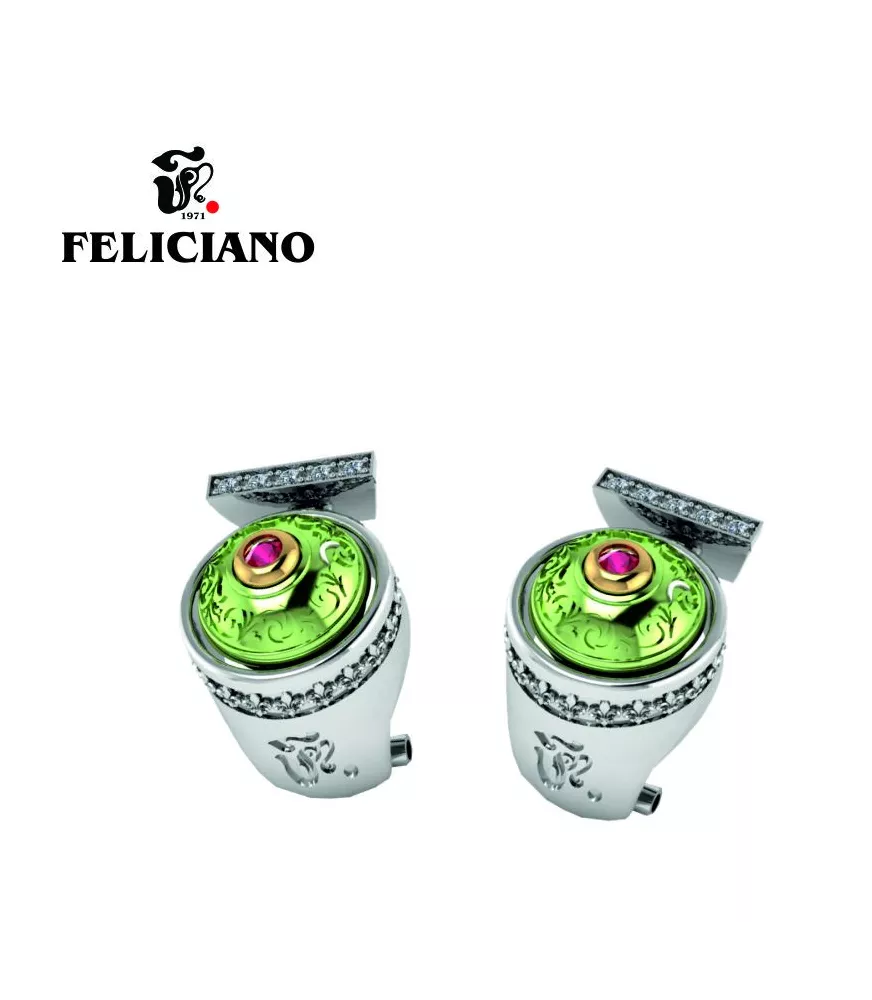 PENDIENTES EN PLATA Y BRONCE OXIDADO VERDE CON PIEDRA DE COLOR Y CIRCONITAS