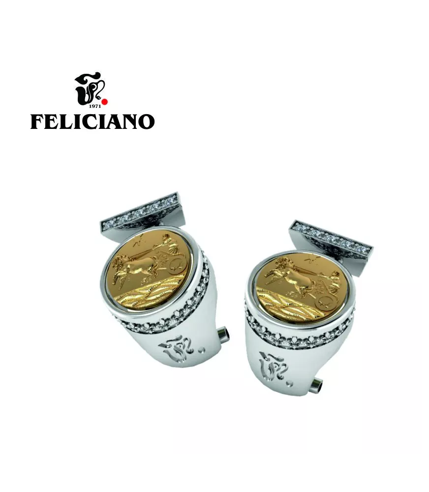 PENDIENTES EN PLATA , BRONCE CON CUADRIGA Y CIRCONITAS