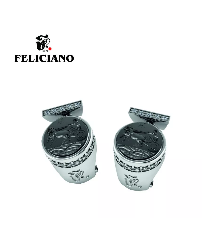 PENDIENTES EN PLATA, PLATA OXIDADA CON CUADRIGA Y CIRCONITAS