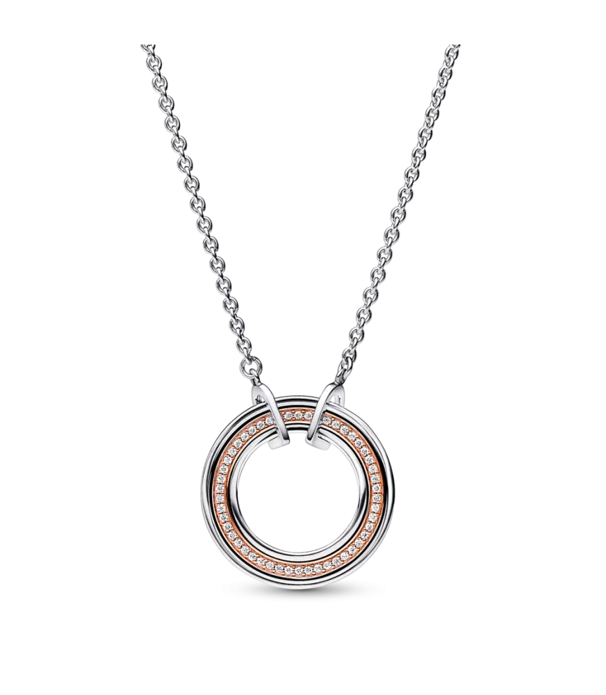 Collar Pandora Signature en plata de ley y con un recubrimiento en oro rosa de 14k Logo & Pavé en Dos Tonos