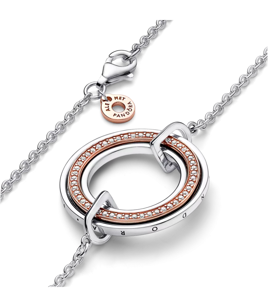 Collar Pandora Signature en plata de ley y con un recubrimiento en oro rosa de 14k Logo & Pavé en Dos Tonos