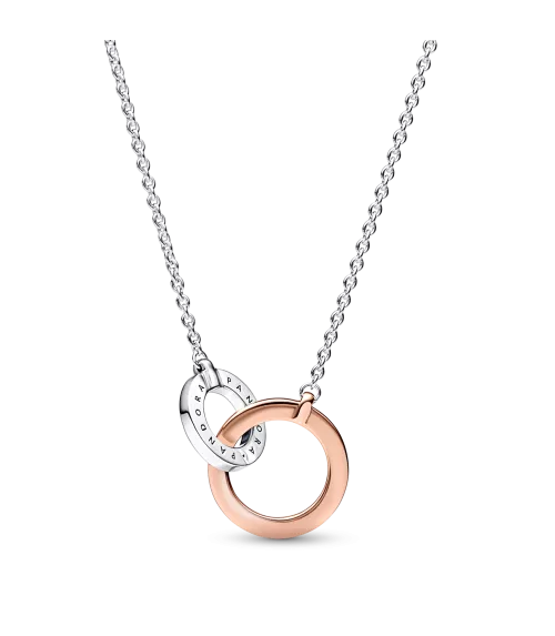 Collar Pandora Signature en plata de ley y con un recubrimiento en oro rosa de 14k Círculos Entrelazados en Dos Tonos