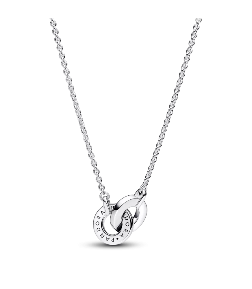 Collar Pandora Signature en plata de ley y con un recubrimiento en oro rosa de 14k Círculos Entrelazados en Dos Tonos