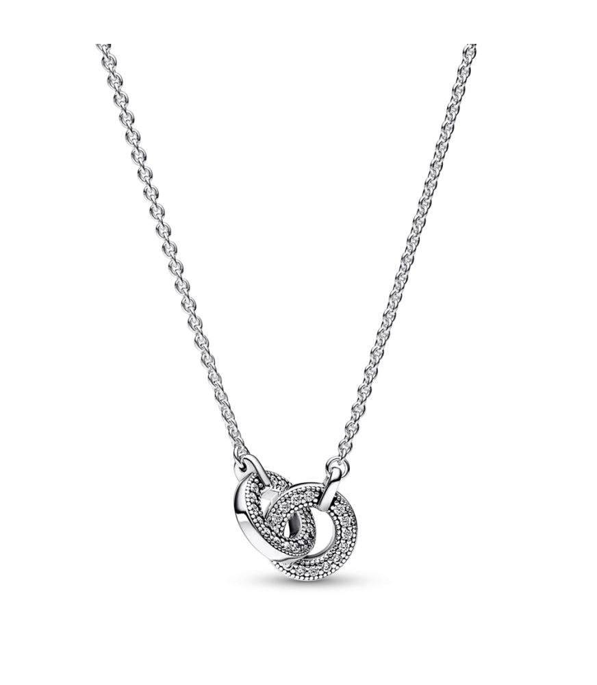 Collar Pandora Signature en plata de ley y con un recubrimiento en oro rosa de 14k Círculos Entrelazados en Dos Tonos