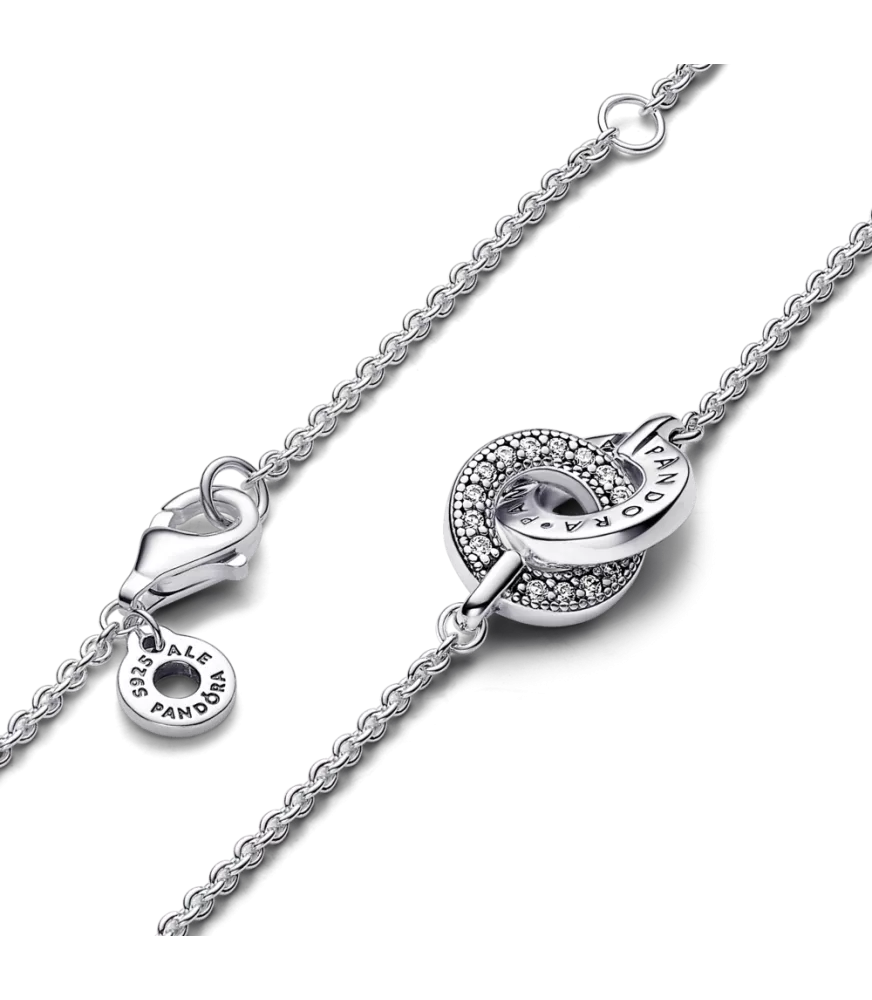 Collar Pandora Signature en plata de ley y con un recubrimiento en oro rosa de 14k Círculos Entrelazados en Dos Tonos