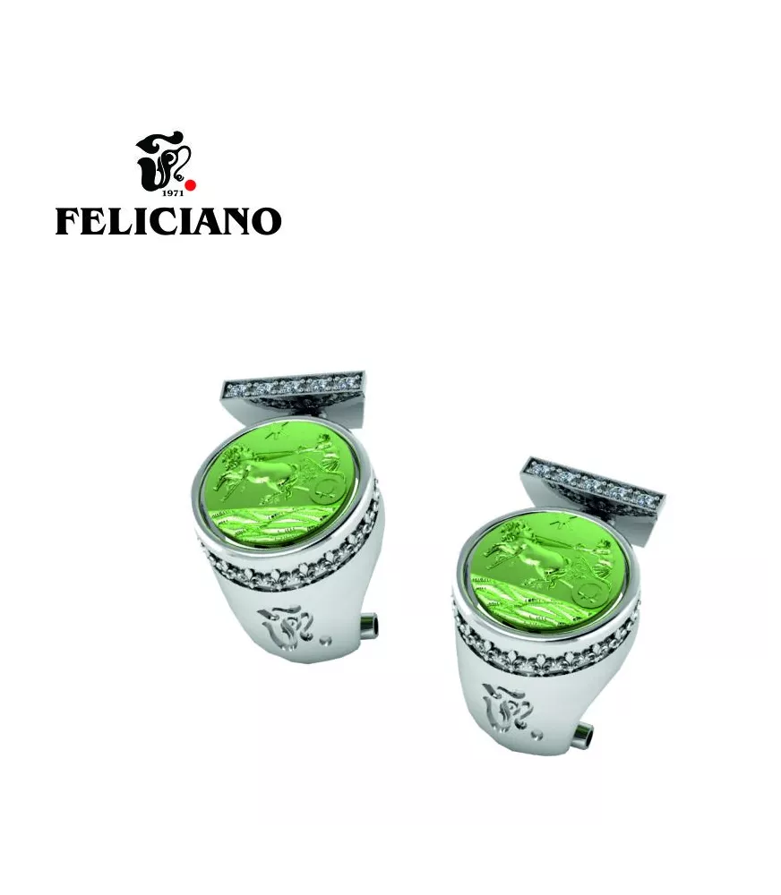 PENDIENTE DE PLATA, BRONCE OXIDADO EN VERDE CON CUADRIGA Y CIRCONITAS