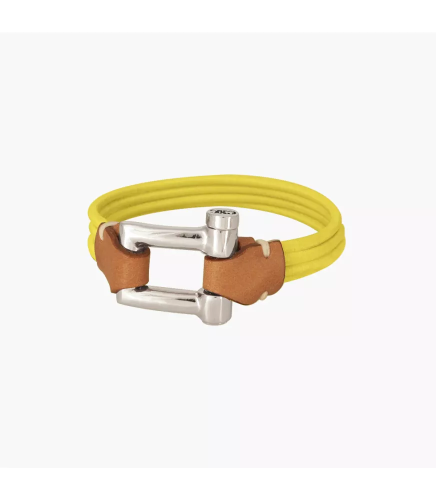 Pulsera Grillete Elastic CXC, en metal bañado en plata, con cuero liso.
