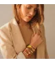 Pulsera Grillete Elastic CXC, en metal bañado en plata, con cuero liso.