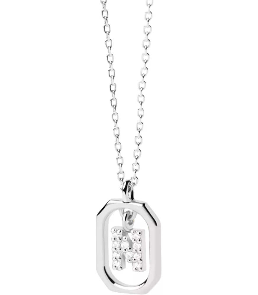 Collar P D Paola, letra N mini, en plata 925 milésimas y circonitas.