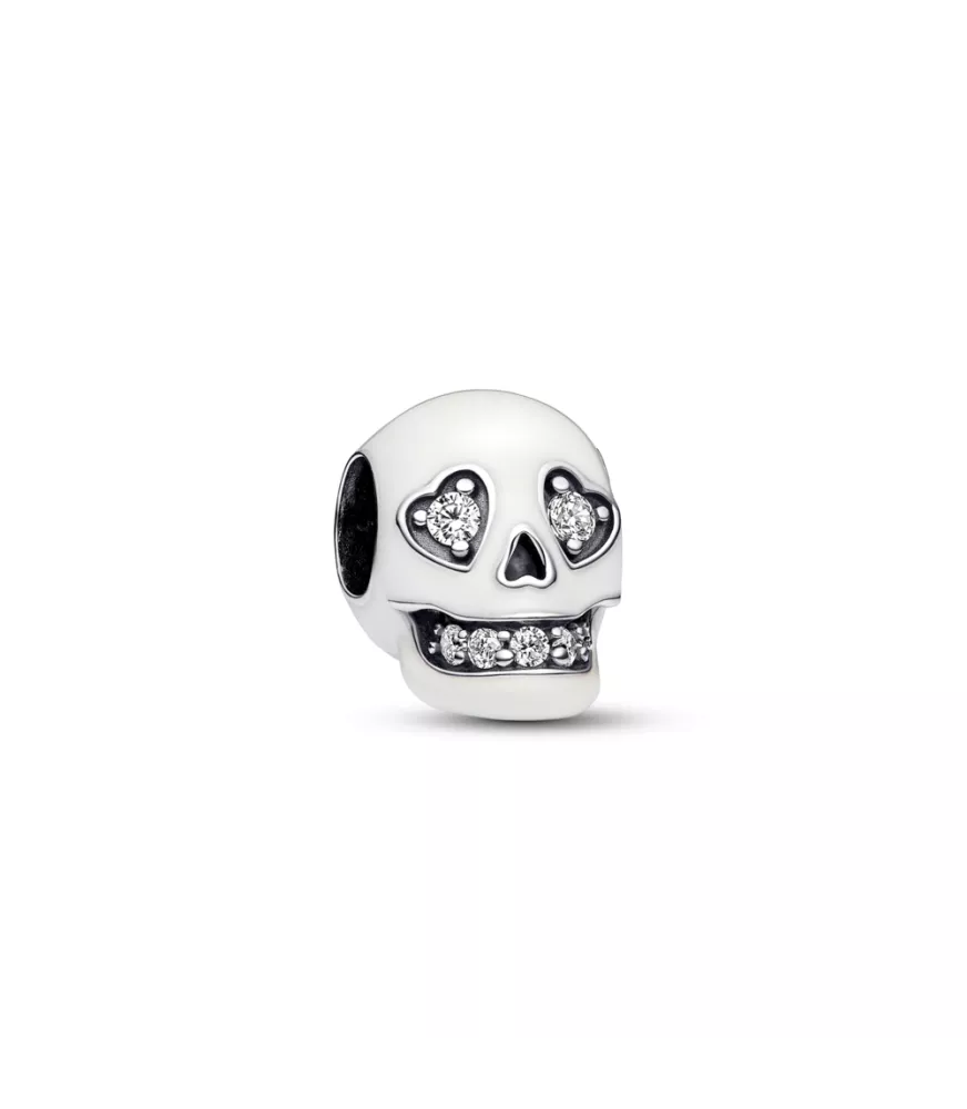 Charm en plata de ley Calavera Brillante que brilla en la oscuridad 