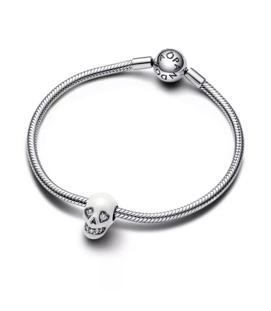 Charm en plata de ley Calavera Brillante que brilla en la oscuridad 